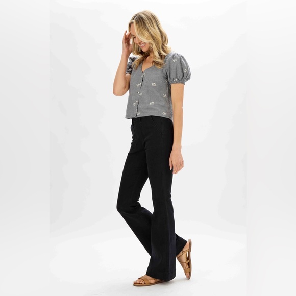 New! judy blue high rise elastic waist pull on trouser flare black JB88651 BK - Picture 5 of 14